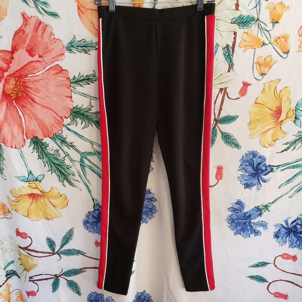 Red and White Striped High Waist Leggings